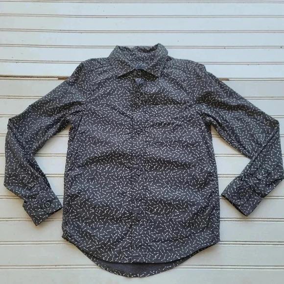 Place Button Up Shirt Boys Small 5-6 Arrow Print Long Sleeve Gray White Cotton - Picture 1 of 8